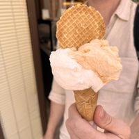 Lemon and melon (cones are vegan!)   at Baffone Gelateria Artigianale in Ravello