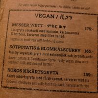 Vegan menu at Simba in Gothenburg