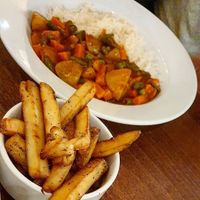 Chips, curry with rice at Dunollie Hotel - A Bespoke Hotel in Isle Of Skye