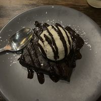 Brownie with vegan Vanilla Ice Cream at Iron Bay Restaurant & Drinkery in Marquette