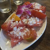 Watermelon with vegan feta at Iron Bay Restaurant & Drinkery in Marquette