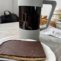 Peanut butter chocolate bar and coffeee  at Zen Eats in San Marcos La Laguna