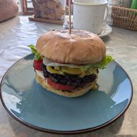 Seitan Burger at Zen Eats in San Marcos La Laguna