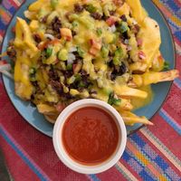 Loaded fries at Zen Eats in San Marcos La Laguna