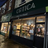 Exterior of Ortica and the bookshop next door, brilliant for us as we love bookshops and we love vegan Italian food    at Ortica Italian Plant Based in Urmston