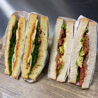 Our sandwiches, BLT, Rendang Avocado Club and many mote. All vegan. at Greenrebel in The Hague