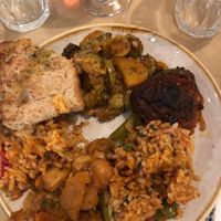 Here is the entire plate with different topical dishes, so good at Psatha in Preveza