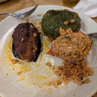 Stuffed aubergine and stuffed peppers at Psatha in Preveza