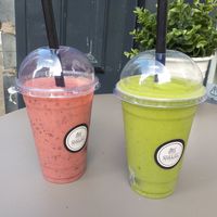 Berry smoothie and green smoothie. Both delicious. at Squeezee in Barmouth