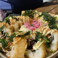 Spicy tempura tofu roll  at Din Din club in Sundbyberg