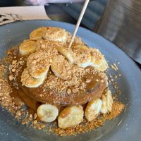 Pancakes with banana and peanut butter (Vegetarian) at Mundi Café in Charneca Da Caparica