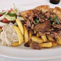 Vegan gyros plate with hummus at Castellan Restaurant in Rhodes
