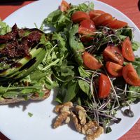 V-Cado toast - all come with a spinach/tomato/walnut side salad   at Zero Sum in Sister Bay