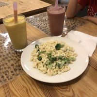 Garlic pasta and smoothies  at Vegan Tree in Philadelphia