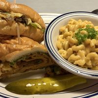Vegan Jake the Steak sandwich with vegan Mac & cheese  at Comet Cafe in Milwaukee