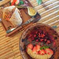 Berry smoothie bowl and tofu chorizo burrito at Pure Vegan Heaven - Thong Sala in Koh Phangan