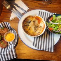 Citrus Pea Bites and Rainbow Lasagne at Antelope Inn in Bangor