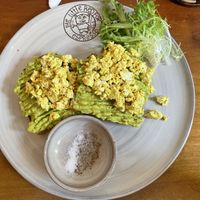 Smashed avocado on sourdough ($4) with added scrambled tofu (50¢)  at The Little Red Fox Espresso in Siem Reap