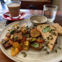 Funguy tempeh dish  at The Little Red Fox Espresso in Siem Reap