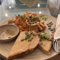 Breakfest with tempeh  at The Little Red Fox Espresso in Siem Reap