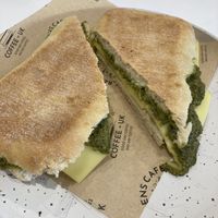 Cheese & pesto ciabatta  at Reubens Cafe & Coffee in Holyhead