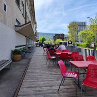 Outdoor seating at F+F Kantine in Zurich