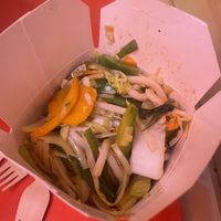 Udon noodles with vegetables, tofu, bell pepper, baby corn and shaolin sauce  at HIT'WOK in Ljubljana