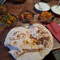 Okra, potato, and aubergine curries at Mother India's Cafe in Glasgow