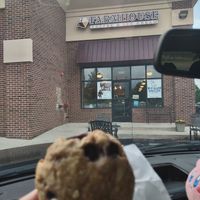 Blueberry scone & storefront at Farmhouse Coffee & Ice Cream in Farmington Hills
