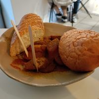 Curry wurst at Eh Wurst Vegane Würstelbar in Vienna