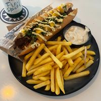 Wurst mit Pommes at Eh Wurst Vegane Würstelbar in Vienna
