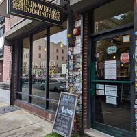 view from the street at Dun-Well Doughnuts in Brooklyn