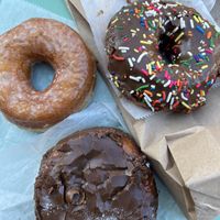 Chocolate sprinkle, Boston Cream, Classic glazed  at Dun-Well Doughnuts in Brooklyn