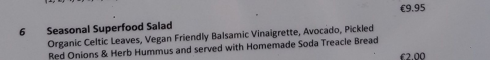 Menu at Conneely's Cafe in Oughterard