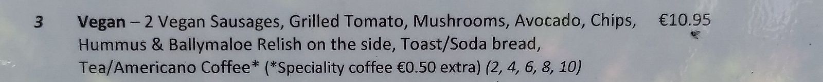 Menu at Conneely's Cafe in Oughterard