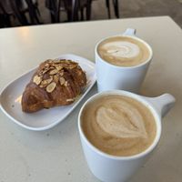 Vegan croissant and coffee with oat milk  at Java Burrito in Savannah