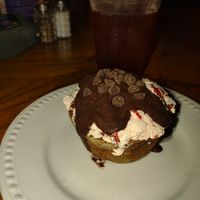 Strawberry cupcake! & Sweet tea, with rose sweetener at Rosetta's Kitchen in Asheville