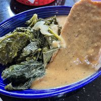 Greens and toasted cornbread w/gravy    at Rosetta's Kitchen in Asheville