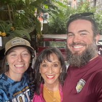 My cousin on the left, me in the middle and my cousin’s fiancé. They drove up after helping with hurricane cleanup    at Rosetta's Kitchen in Asheville