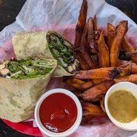 Smoky tofu wrap with sweet potato fries at Rosetta's Kitchen in Asheville