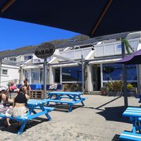 Outdoor seating at Porthtowan Beach Café in Porthtowan