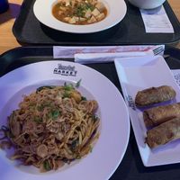 Dan Dan noodles, mapo tofu and egg rolls  at The Rogue Panda in Brooklyn