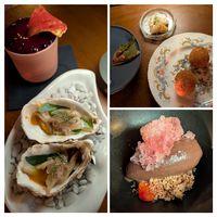 'oyster ' and a very nice cocktail. Complimentary starter and the dessert at the end. One more sweet taste would have rounded out dinner nicely. at Konijnenvoer in Arnhem