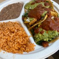 3 different kinds of tacos and delicious rice and beans at Rojos Mexican Food in Seattle