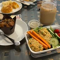 Ignore my moms non vegan food across the table.  at Honeybeans Coffee Tea & Treats in St Andrews