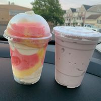 Strawberry banana water ice with vanilla icecream and berry smoothie both vegan love to see it  at The Main Freeze in Lansdale