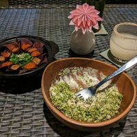 Nachos left and broccoli Caesar right, both amazing. Truly amazing. Eat this now. at Cuca in Jimbaran