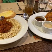 plant-based spaghetti (without cheese) and nuggets  at Pancake House in Quezon City