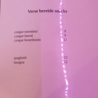 Menu at Sprout in Bruges
