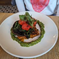 Sweet potato rosti with mushroom and pesto (vegetarian, not vegan) at Malt Cafe in Worthing